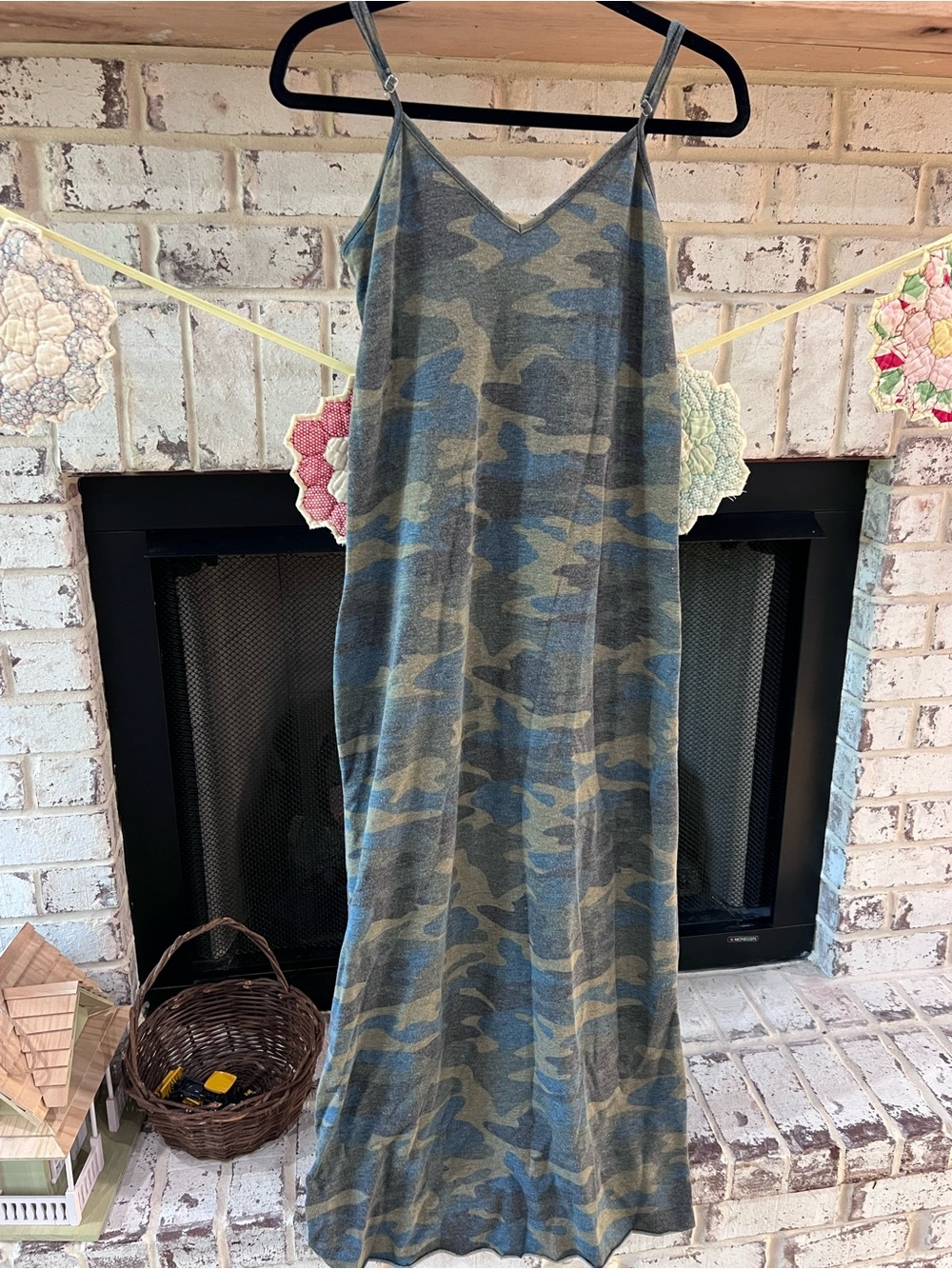 Three Bird Nest Olive and Blue Camo Slip Maxi Dress